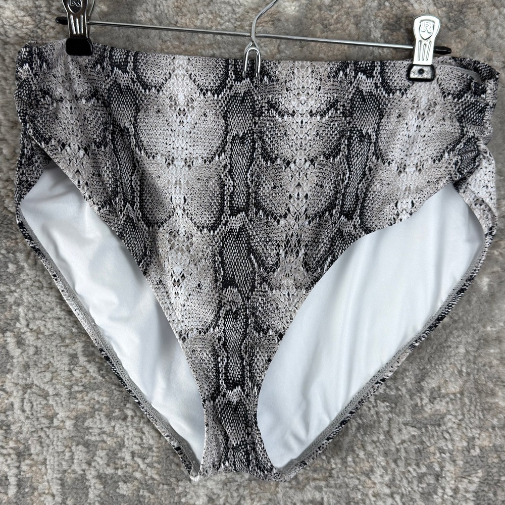 Tahari Size XXL Snakeskin Animal‎ Print High Waist Bikini Bottom Gray Sleeveless
